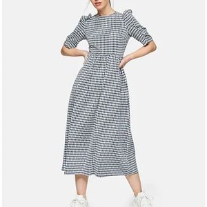 Topshop gingham cross tie back smocked dress